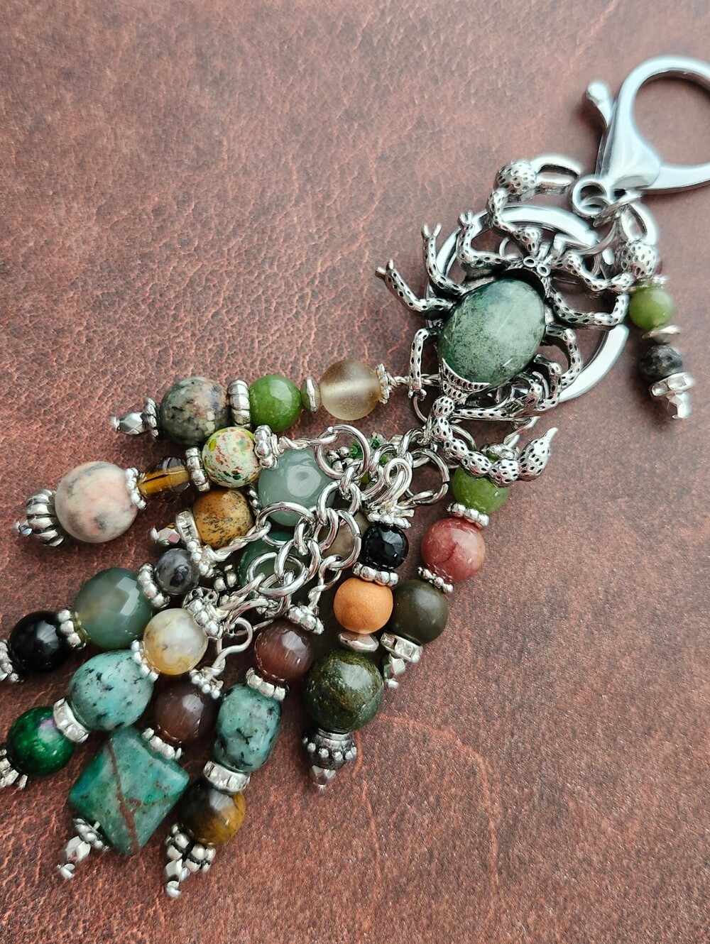Scorpion Purse Charm African Turquoise Jasper Agate Aventurine Handcrafted